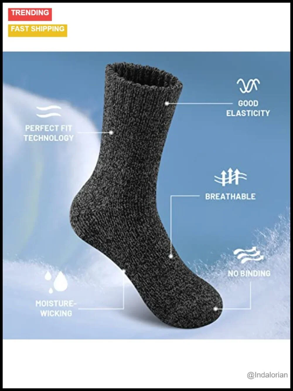 Merino Wool Hiking Socks, Thick Warm Crew Socks for Men, 5 Pairs
